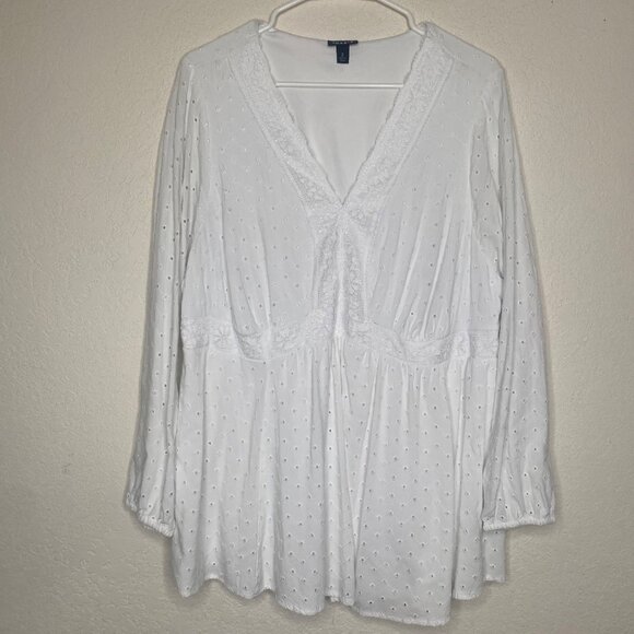 Torrid Top Baby Doll Top Womens 2 US L Eyelet Peasant Cottagecore Romantic Boho - Picture 1 of 9